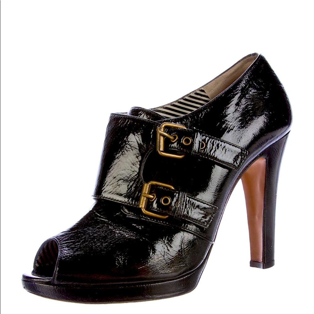 Moschino black peep-toe booties - size: 8.5